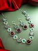 Gold-Plated Pista & Wine Stone-Studded & Beaded Handcrafted Jewellery Set