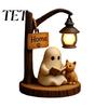 LED Light-up Ghost Figurine Halloween Reading Figurine, Street Light Resin Mini Statue Statue, Cat Desktop Decoration for Holiday Party