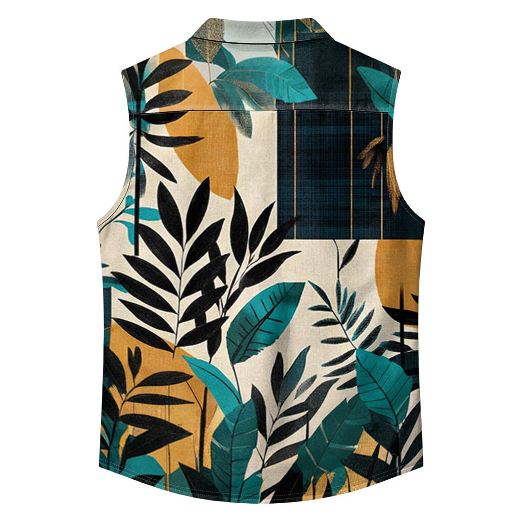 Men's Workwear Lapel Button-Down Vest Shirt - Lightweight Sleeveless Top