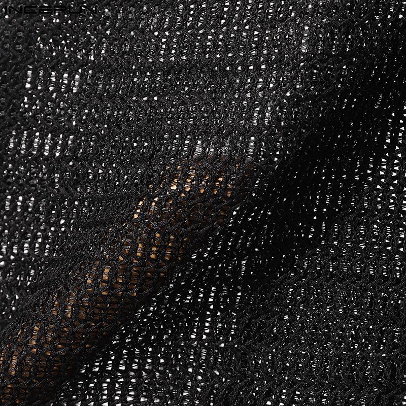 INCERUN Plus SIze Men Short Sleeve Solid Hollow Out Casual Texture Shirts