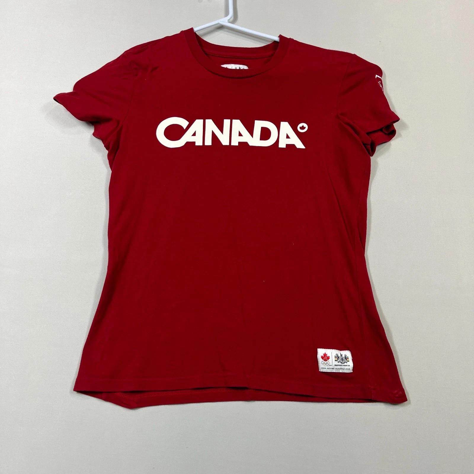 Canada Winter Olympic Team Hudson s Bay T Shirt Cotton Tee Womens Medium M Slim XL