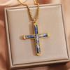Natural Shoushan Stone Tiger Eye Cross Pendant Square Chain Necklace For Men Women