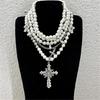 Fashionable Diamonds Sturdy Alloy Crosses Choker Necklace Pendant with Elegant Pearls Jewelry Accessory for Girls