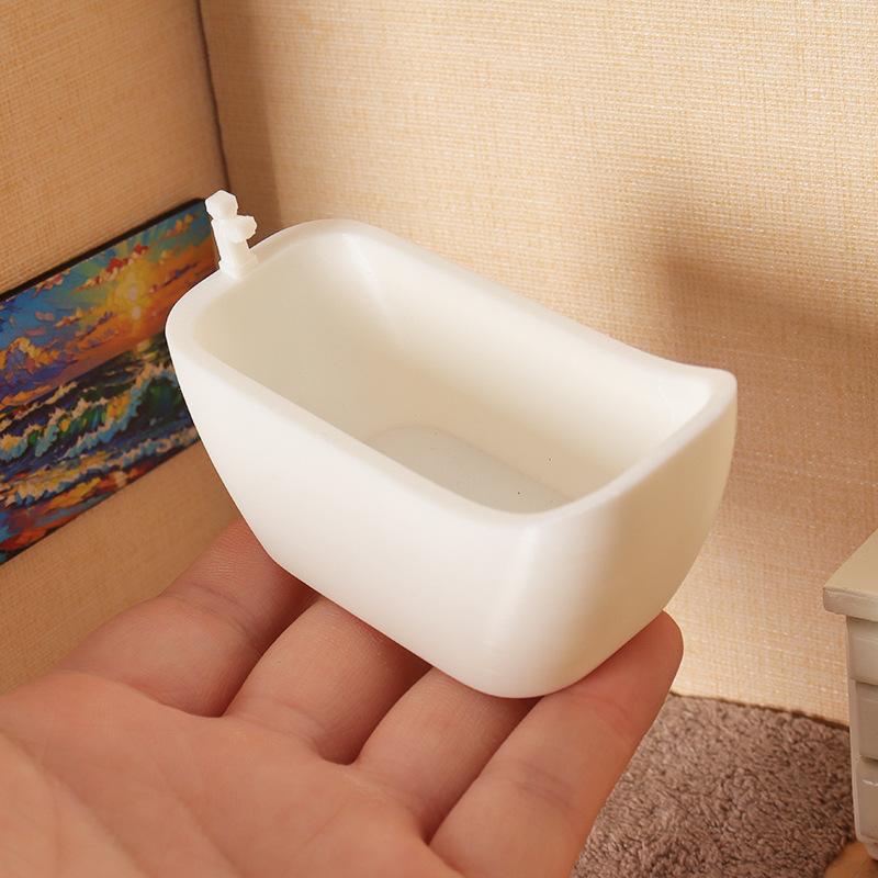 1/12 Dollhouse Miniature Simulation Bathtub With Tray Model Dollhouse Bathroom Furniture Decoration Dolls House Pretend Toys