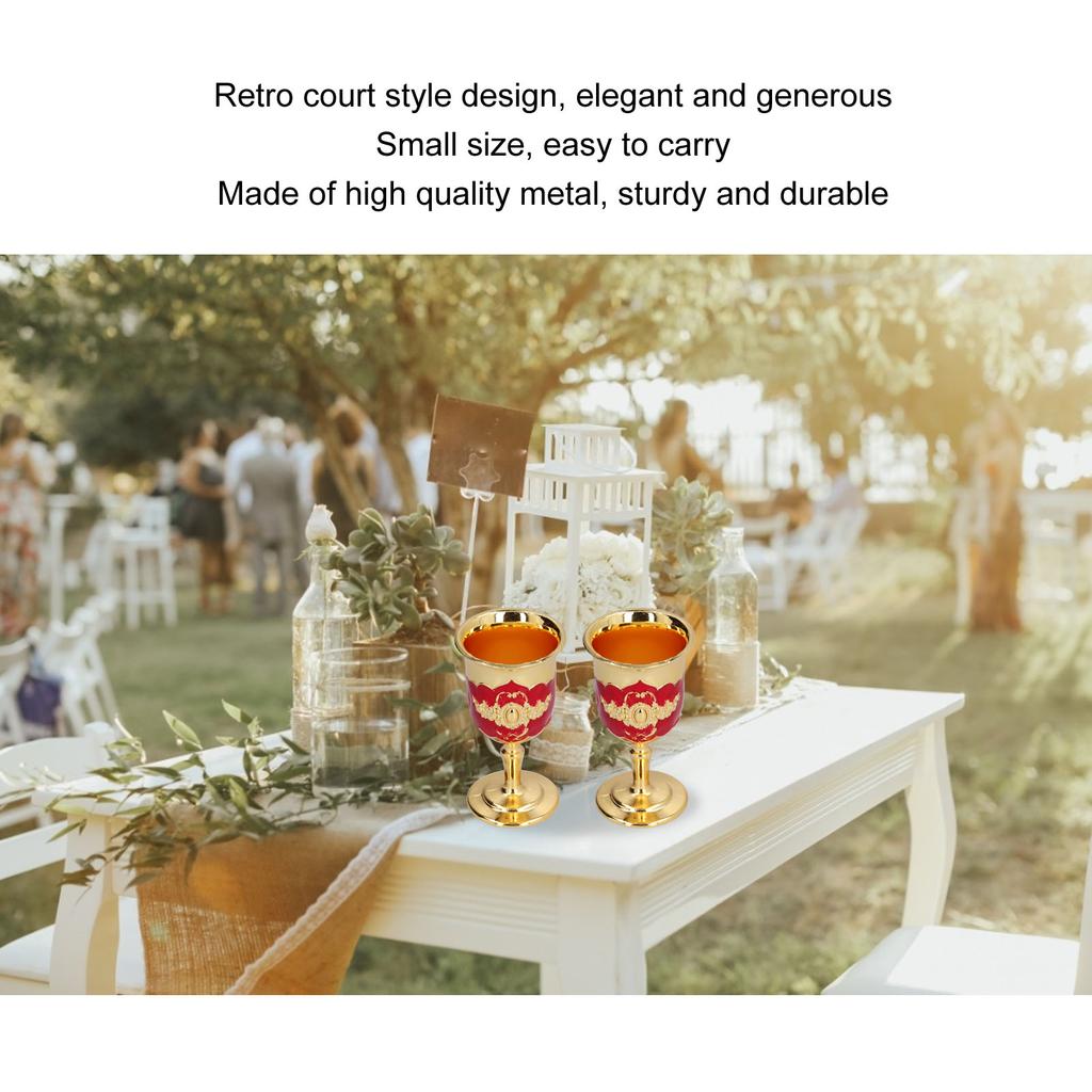 2pcs Metal Goblets Exquisite Painted Flower Pattern Vintage Court E Glass for Bar Drinkware Gift
