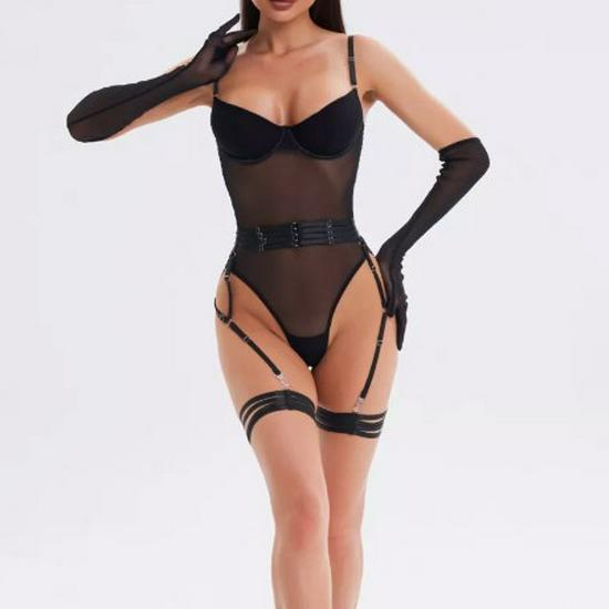 "European & American Sexy Mesh Lingerie Set: Strappy, Slim Fit, with Gloves – Hot Seller"