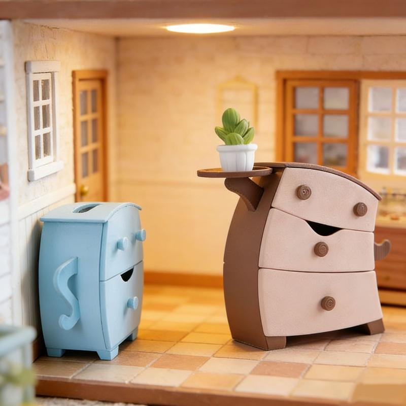 1/12 Miniature Dollhouse Furniture Model Storage Cabinet Cute Cartoon Style Kids Play House Accessories