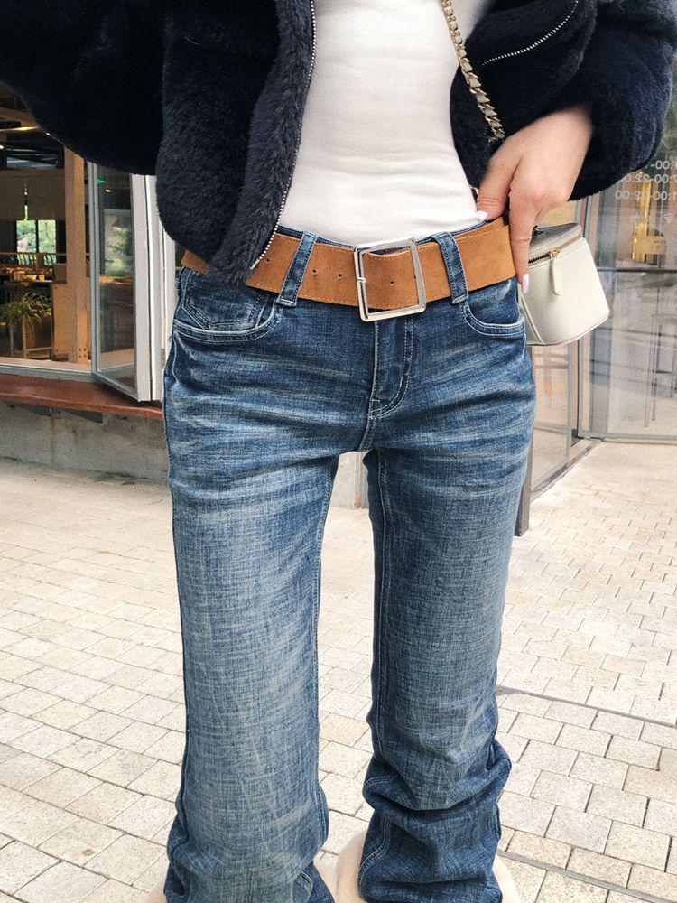 

American Spicy Girl Slimming Straight-Leg Micro Flare Jeans for Women - Autumn/Winter S (80-95 lbs)