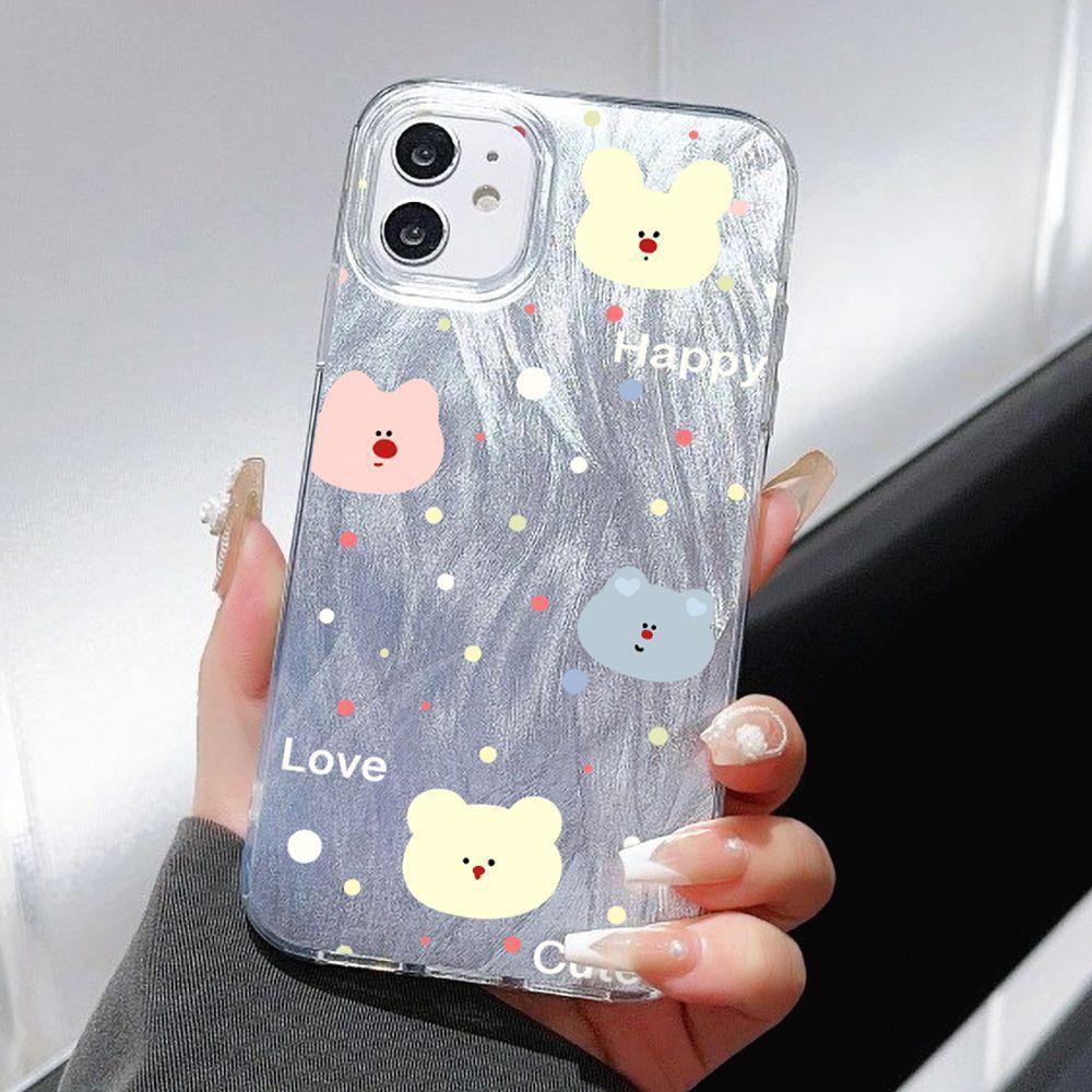 Color Polka Dot Bear Head for iPhone17promax Apple 16 Mobile Phone Case 14/13 Large Hole 15 Laser