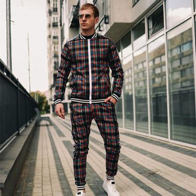 New Stand-Up Collar Zipper Cardigan Jacket Grid Europe United States Casual Sportswear Suits Autumn Sweatpants Men's Clothing