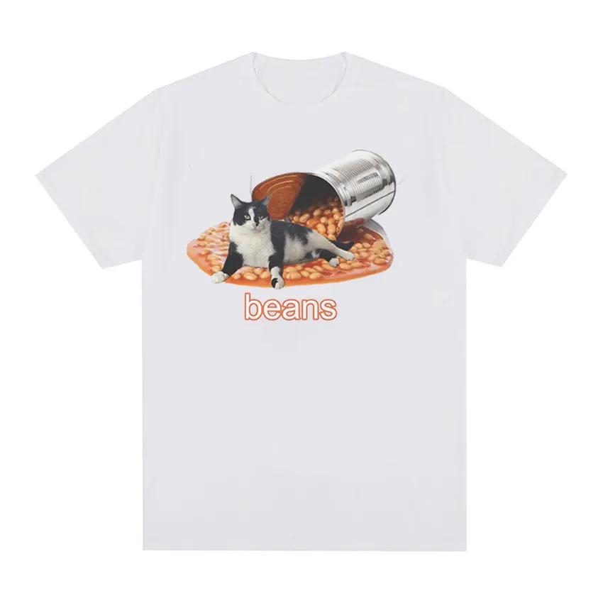 Funny Cat In Bean Can Meme Graphic T-shirt Men's High Quality O Collar Fashion T-shirt Casual 100% Cotton Oversized T-shirt