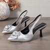 New Women's Shoes Stiletto Pointed Satin Flower Rear Empty Women's Sandals Xlv5-