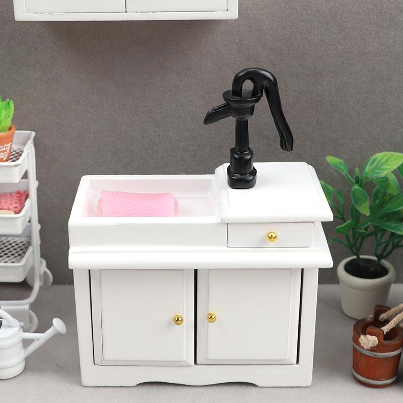 1:12 Dollhouse Miniature Bathroom Sink Cupboard Kitchen Wash Basin Drawer Furniture Model Decor Toy Doll House Accessories