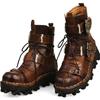 Men Cowhide Genuine Leather Work Boots Gothic Skull Punk Motorcycle Boots