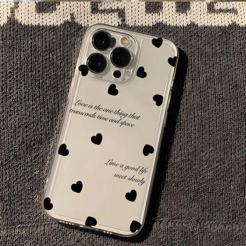 Black Small Love Phone Case For Samsung Galaxy S25 S23 S24 S22 Ultra Plus Soft Transparent Cover For Galaxy S24+ S23+ S25+ Shell