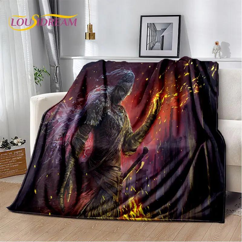 Elden Ring Jeu Joueur Couverture Peluche Douce Imprimée en 3D, Couverture Flanelle Couverture Jetée pour Salon Chambre à Coucher Lit Canapé Couverture Pique-nique
