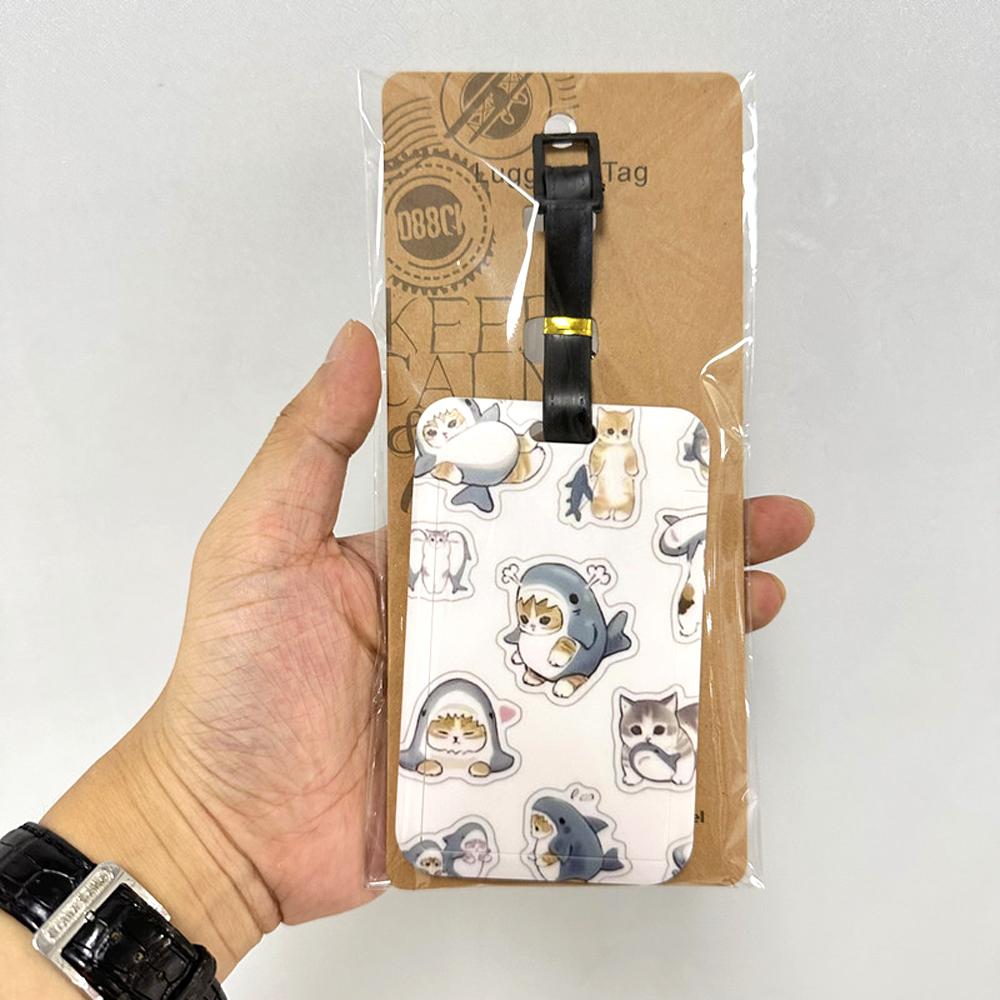 New Cartoon Cat Portable Luggage Tag Women Travel Accessories PVC Luggage Label Men Portable Anti-loss Address Name Tag