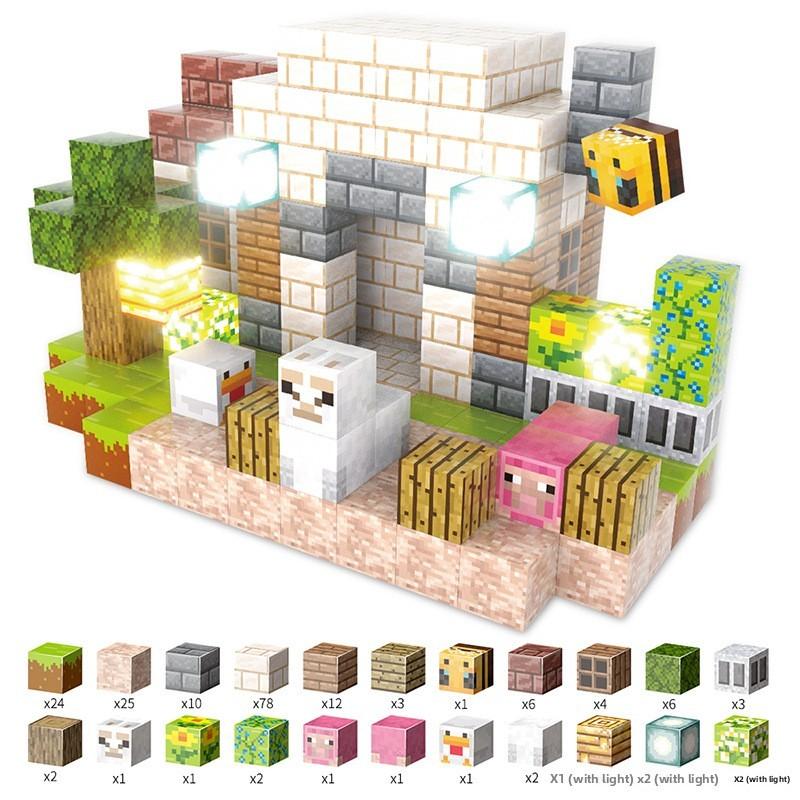 Toy Minecraft Magnetic Set With Led Lights For Kids Learning Building Gift Play