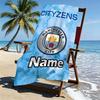 Kişiye Özel İsimli Manchester City FC Baskılı Plaj Havlusu, Gezi Kamp Plaj Partisi Ev Dekorasyonu İçin, Aile ve Arkadaşlar İçin Doğum Günü Hediyesi