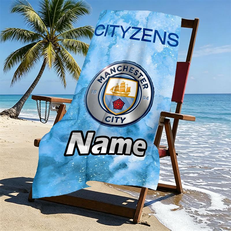 Kişiye Özel İsimli Manchester City FC Baskılı Plaj Havlusu, Gezi Kamp Plaj Partisi Ev Dekorasyonu İçin, Aile ve Arkadaşlar İçin Doğum Günü Hediyesi