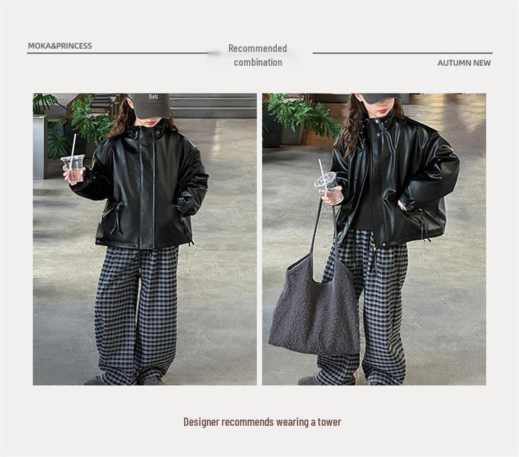 Girls' Stylish Korean Leather Jacket - 2025 Autumn/Winter Padded Coat for Big Kids
