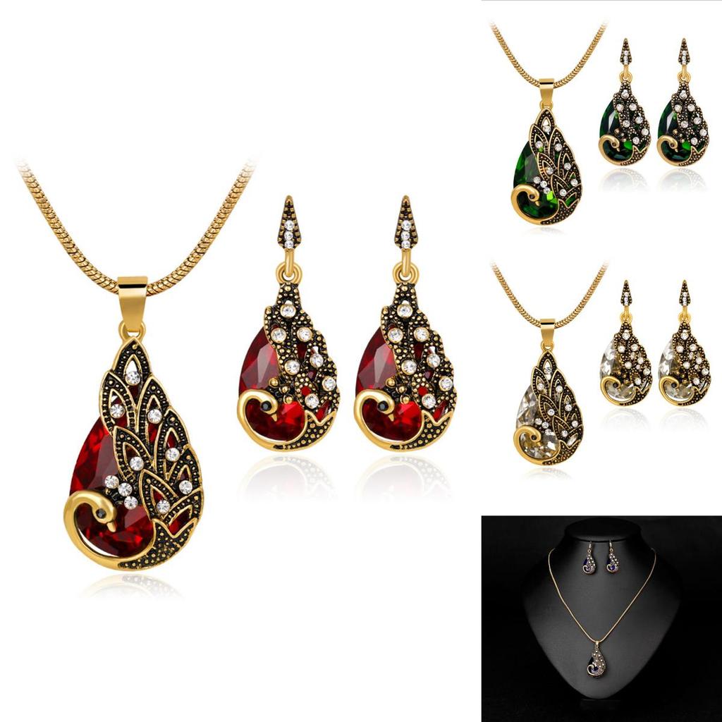 Exquisite Waterdrop Blue Zircon Peacock Pendant Necklace And Earring Set For Christmas Gifts