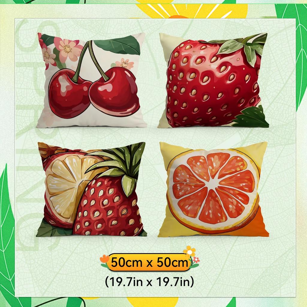 4pcs/set Fruit Theme Cushions Pillowcase Polyester Cushion Cover Throw Pillow Pillowcover Home Car Sofa Decor