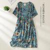 Vestido midi de verano casual holgado de algodón de talla grande de manga corta con estampado floral vintage nuevo para mujer