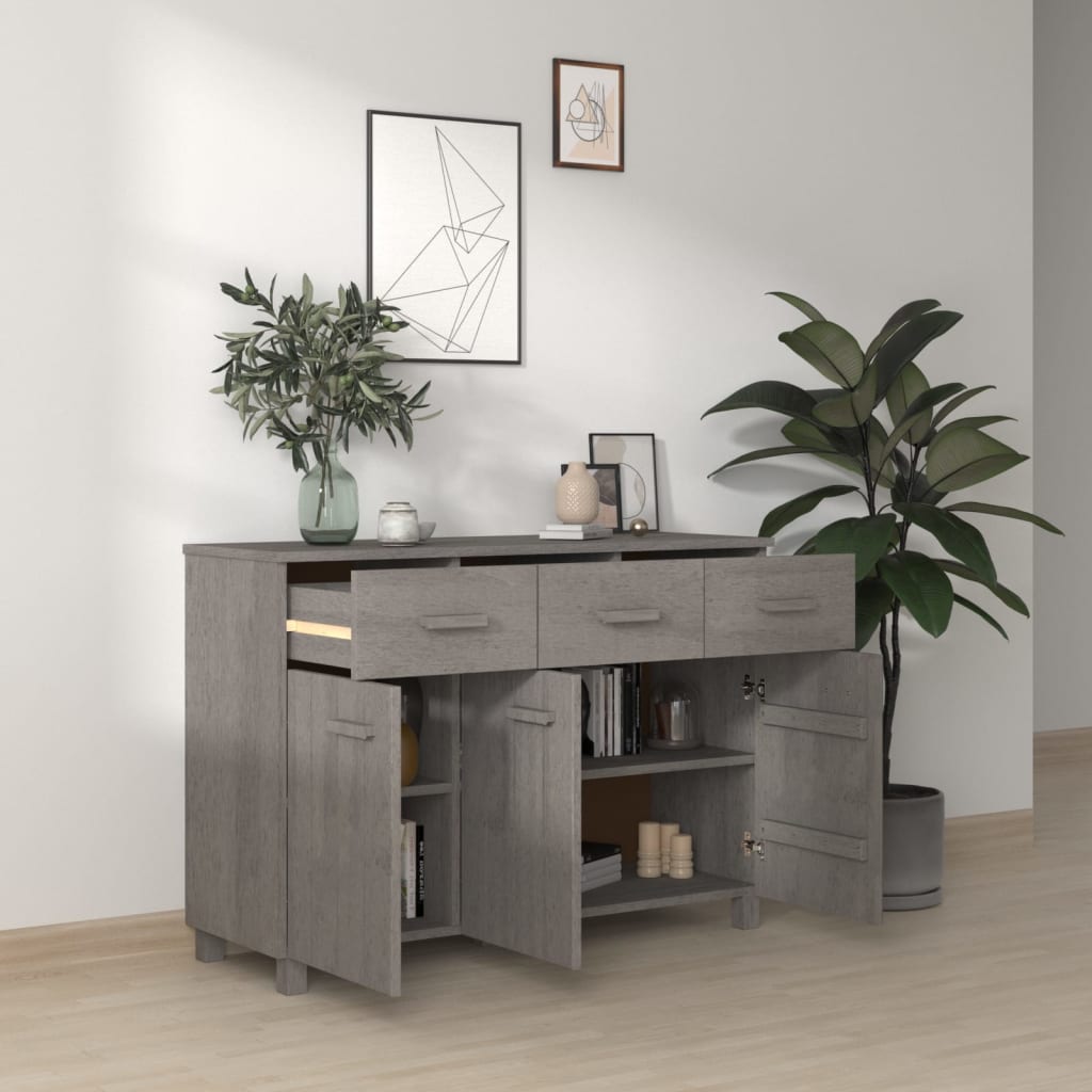 Hamar Sideboard in Light Grey 113 x 40 x 80 cm Solid Pine Wood