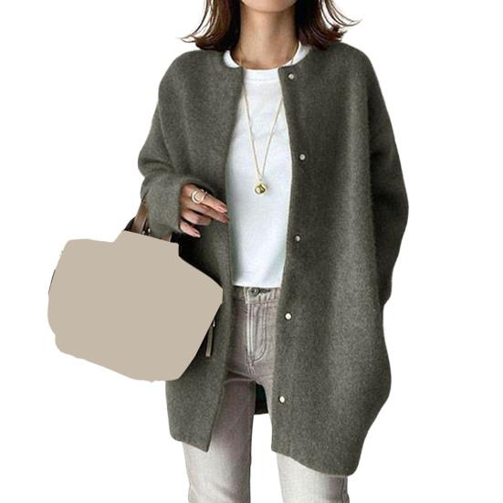

Женское пальто с круглым вырезом и длинным рукавом, однотонное трикотажное пальто S армия зеленый