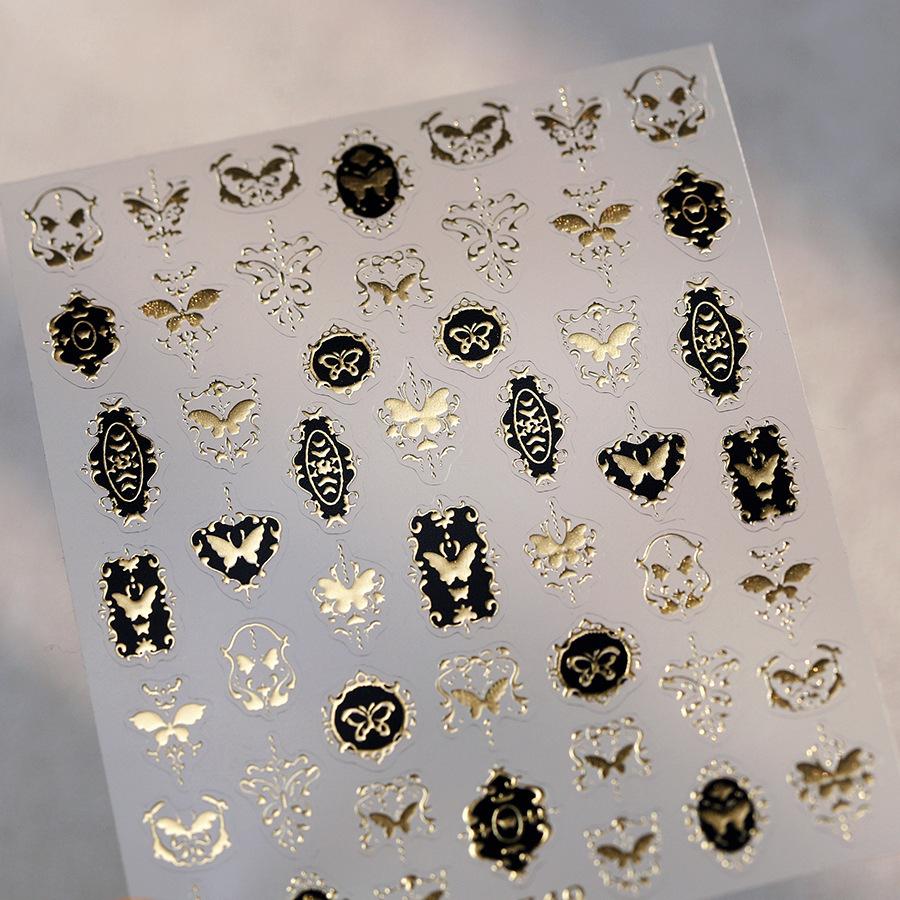 Luxury Black French Curve 5D Nail Art Sticker Asymmetric Artistic Lines Broken Pattern Fragments Self Adhesive Manicure Decal