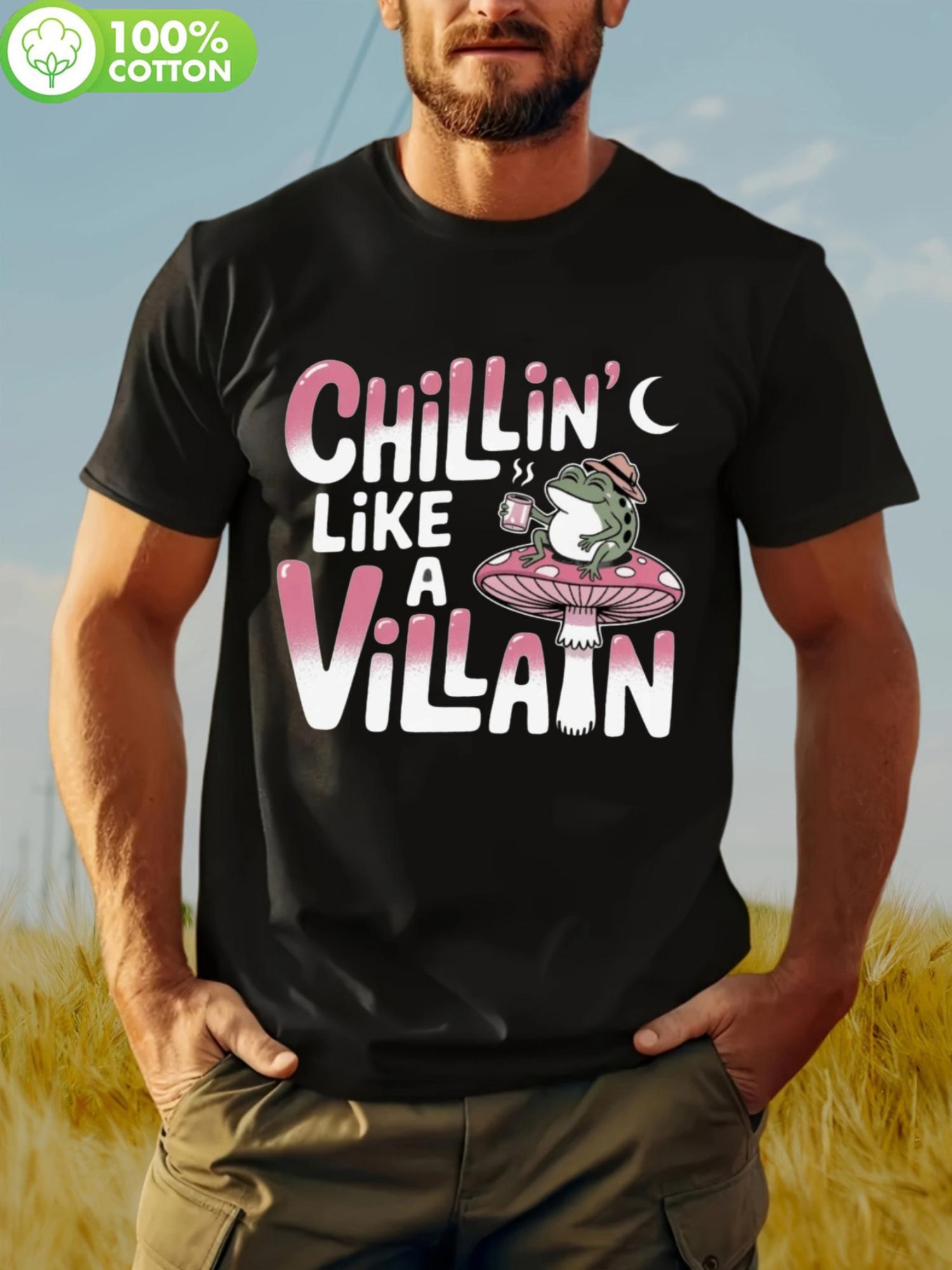 1pc Chillin Like a Villain Graphic T-shirt - 100% Cotton Crew Neck Short Sleeve S