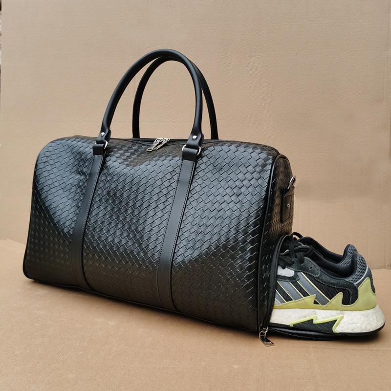 Black Woven Large Capacity Unisex Travel Shoulder Bag