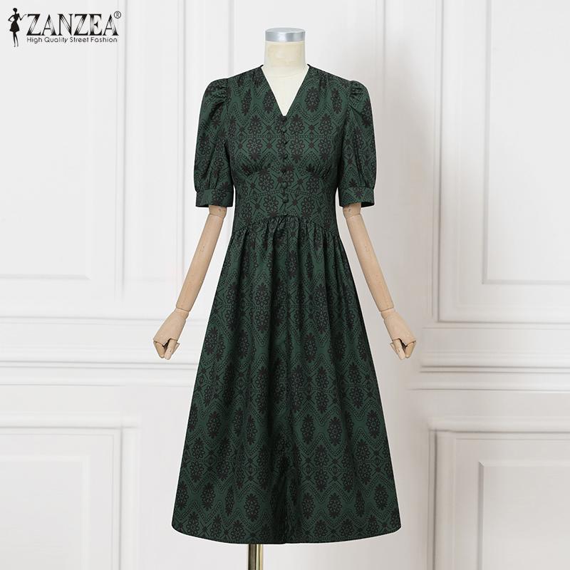 ZANZEA Elegantní dámské ležérní šaty s výstřihem do V, krátkým rukávem a potiskem