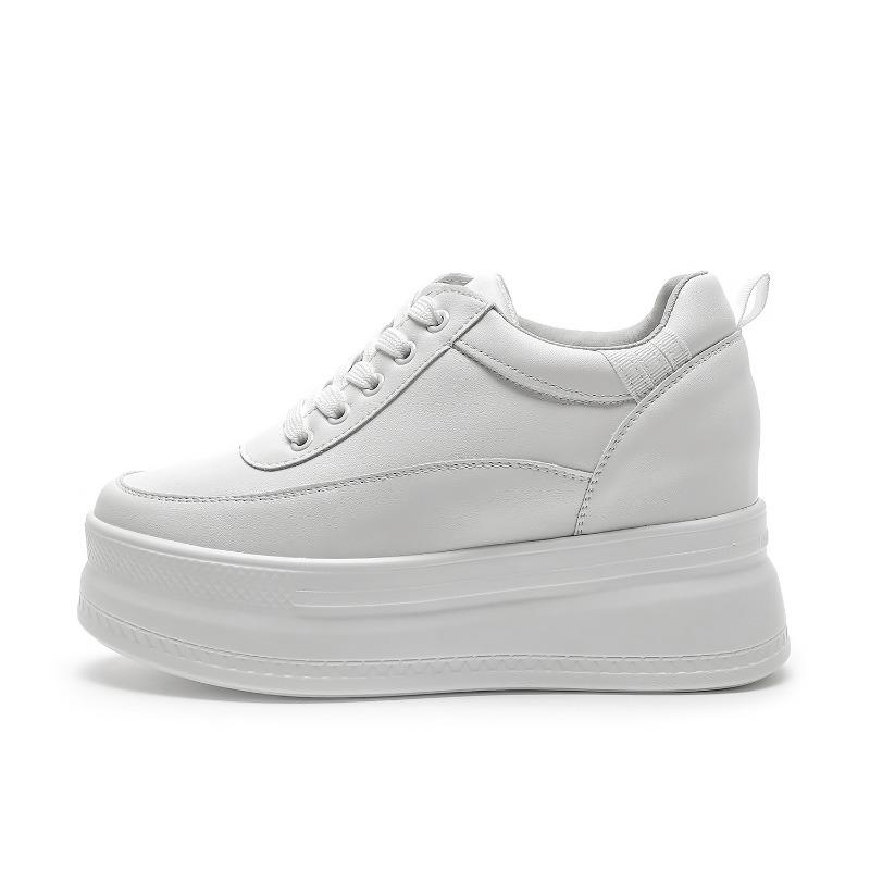 Spring and Summer New Inner Height Increase Small White Shoes Women's Cowhide Thick-soled Slope Heel Walking Casual Shoes Genuine Leather