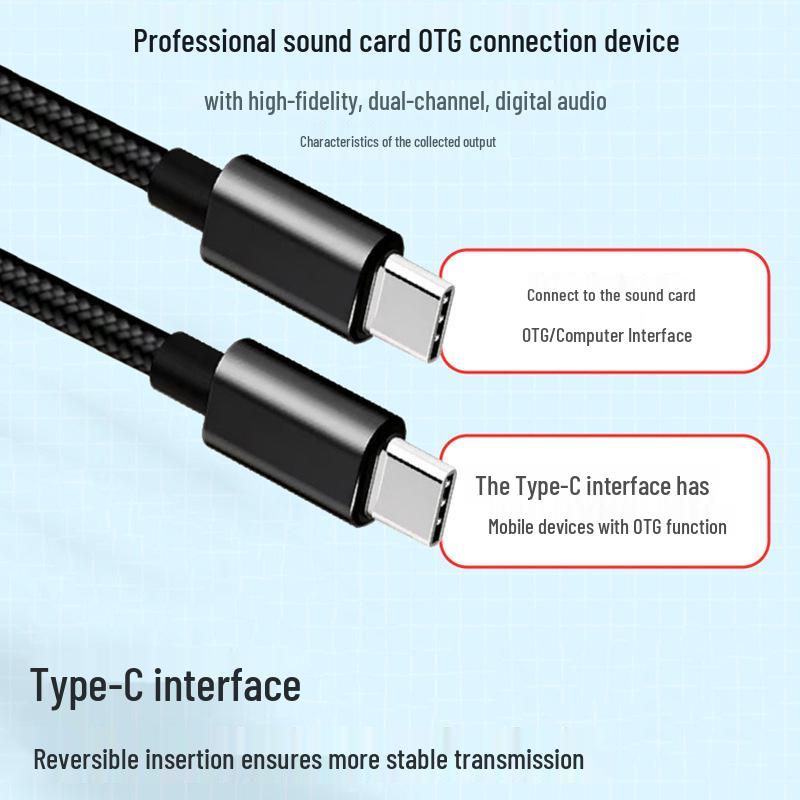 Type-C to -C OTG Sound Card Cable for Live Streaming on Huawei, OPPO, Vivo Phones