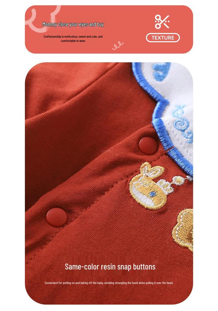 Youqi Festive Red Romper for Newborns – First Birthday & 100 Days Celebration