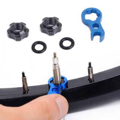 1Set Mountain Bike French Valve Nut Tool Set MTB Road Bicycle Tubeless Tire Valve Cap with Install Wrench Fixed Nut Washer Tire Protection Accessories