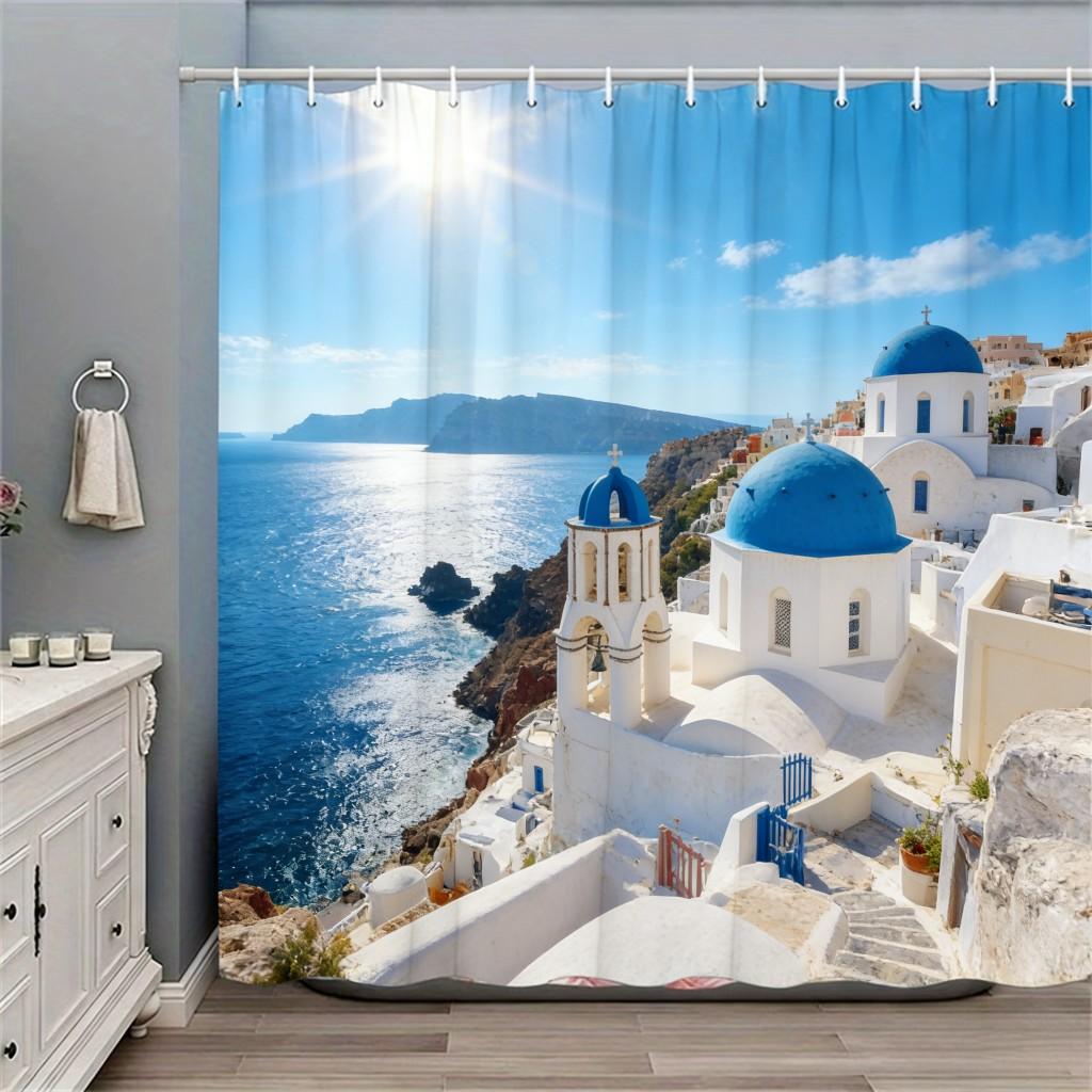 

Alpine Lake Town with Snow-capped Mountains & Turquoise Lake Waterproof Shower Curtain for Bathroom Decor 1pc-90x180