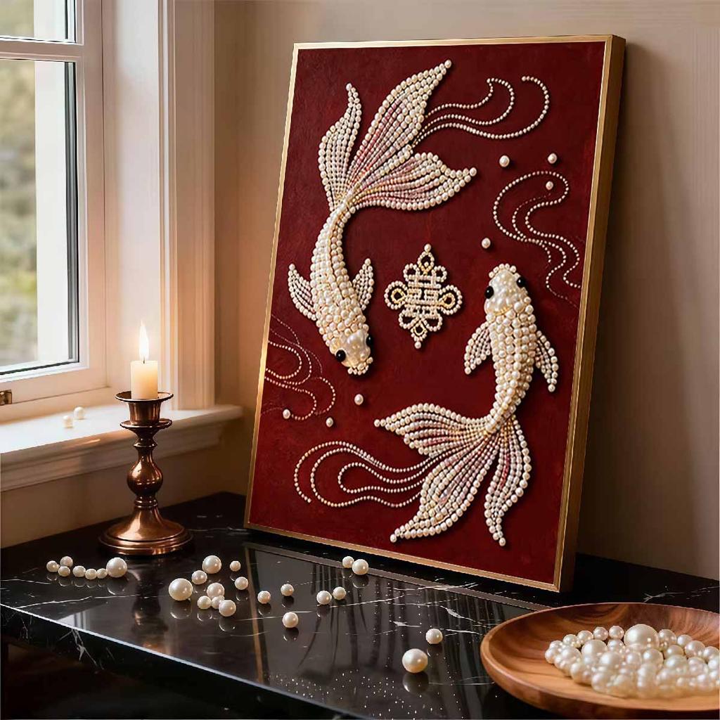 Pearl Two Goldfish DIY Diamond Art Kits 15.7x19.6inch Gem Art Diamond Painting Kits Without Frame for Adults Gift Idea Home Wall Decor