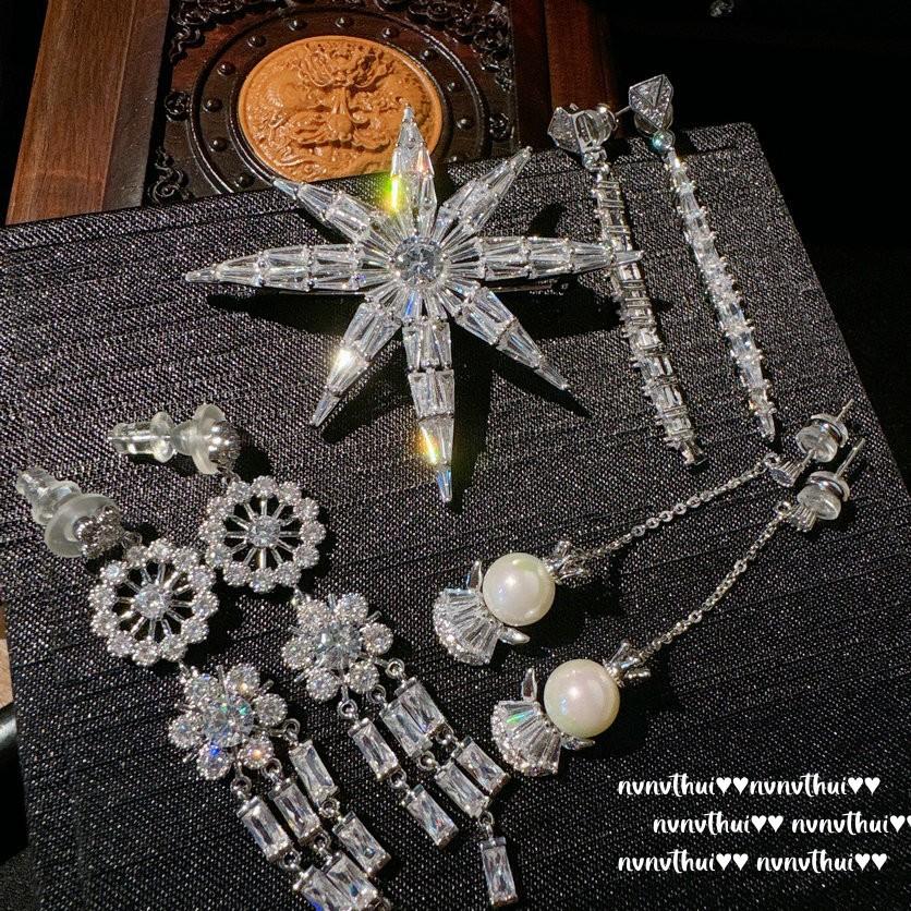 ** Comet Meteor Gem Brooch, Light Petal, 18K Gold Plated, Rich Flower Water Drop Fringe Earrings Combination