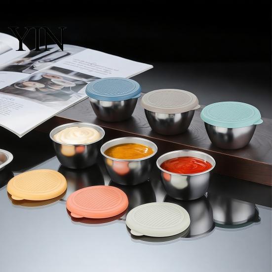 Stackable Sauce Cups for Meal Prep Stainless Steel Cup with Silicone Lid, Reusable Small Portable Salad Dressing Containers Condiment Container,
