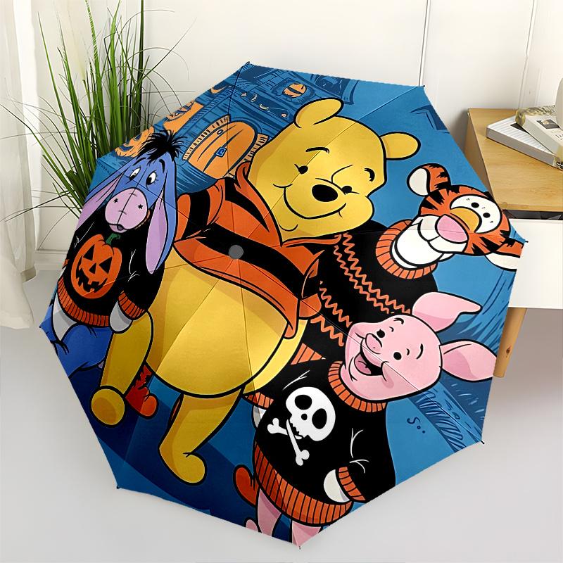 Halloween, Winnie the Pooh Automatic Opening and Closing Umbrella, Compact Travel Umbrella, Lightweight and Portable, Suitable for Beach Com