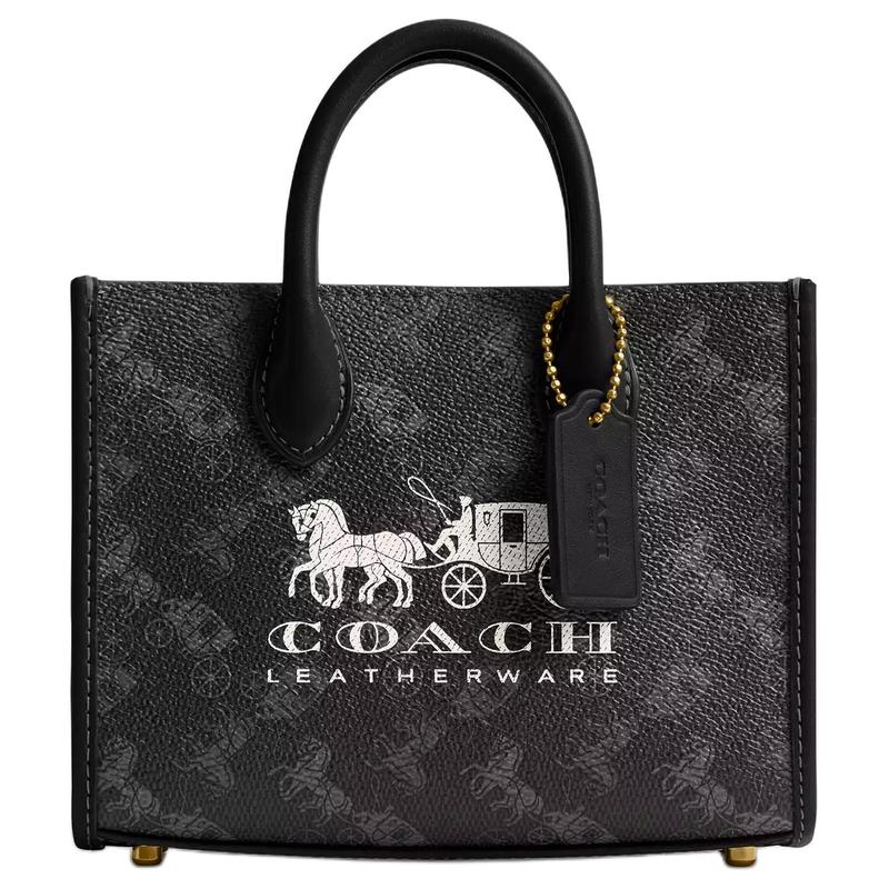 

COACH Ace 17 Carriage Pattern Printed Coated Canvas Tote Bag Tote Bag Shopping Bag Shoulder Crossbody Handbag Small Women s Truffle Black чорний