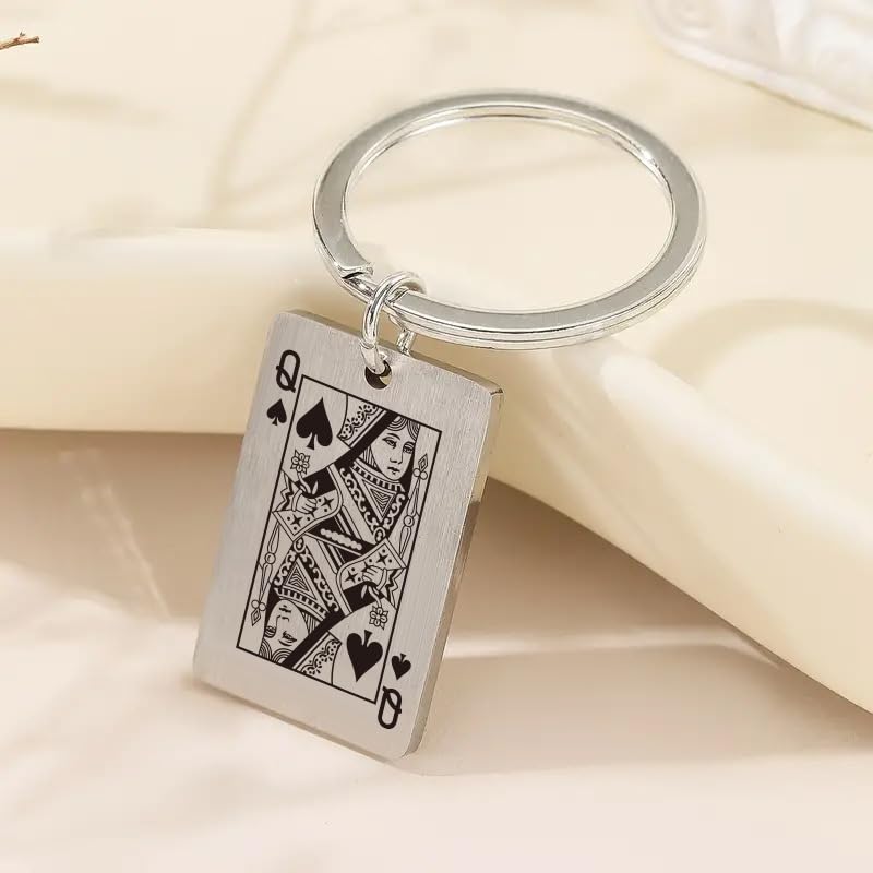 [ALOHAMONI] Metal Playing Cards Vintage American Keychain Key Ring Spade