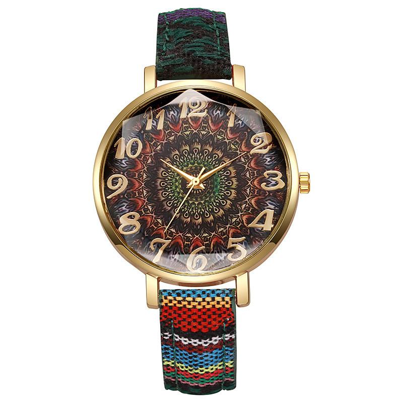 Vintage Ethnic Style Womens Quartz Watch With Colorful Canvas Strap For Casual Fashion And Gift