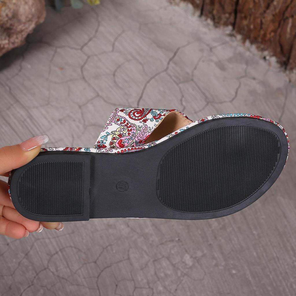 Ethnic Style Slippers for Women New Colorful Patterned Summer Breathable Printed Roman Style Slippers, Open Toe Beach Footwear