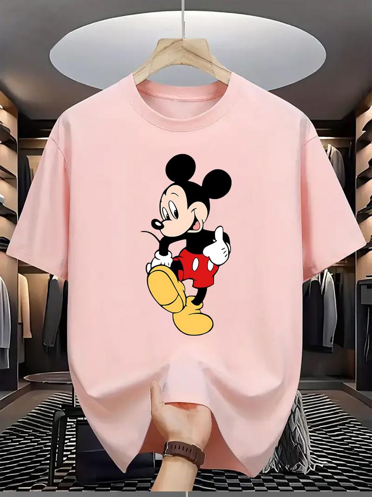 Koszulka z nadrukiem Myszki Miki Disneya Męska Damska Casual Okrągły dekolt Krótki rękaw Bawełniane Topy Koszulki z nadrukiem kreskówkowym Streetwear
