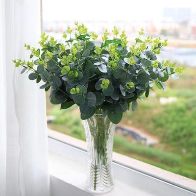Alta Calidad 16 Cabezas Eucalipto Artificial Hoja de Dinero DIY Plantas Artificiales 128 Piezas Hojas Ramo de Novia para Hogar Decoración de Boda
