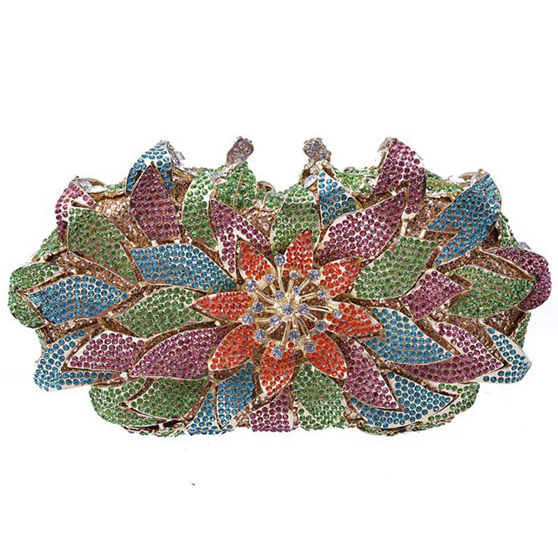 WHTUOHENG Gold/ White Clear Green Crystal Women Evening Clutch Diamond Party Purse Formal FlowerRhinestone Purses And Handbags